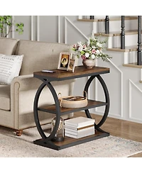 Tribesigns End Table, Narrow 3-Tier End Table for Living Room, Industrial Wooden Side Table with Metal Frame