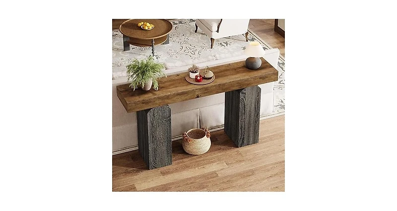 Tribesigns 63" Long Entryway Table, Farmhouse Console Table with 2 Arched Pedestal Legs