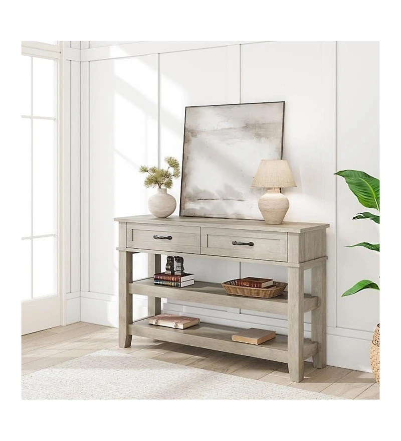 gaomon Entryway Table, Console Table with 2 Storage Drawers, 3-Tier Farmhouse Wooden Sofa Table, Hallway Tables for Entryway Living Room, Grey