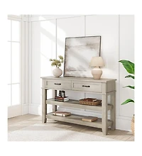 gaomon Entryway Table, Console Table with 2 Storage Drawers, 3-Tier Farmhouse Wooden Sofa Table, Hallway Tables for Entryway Living Room, Grey