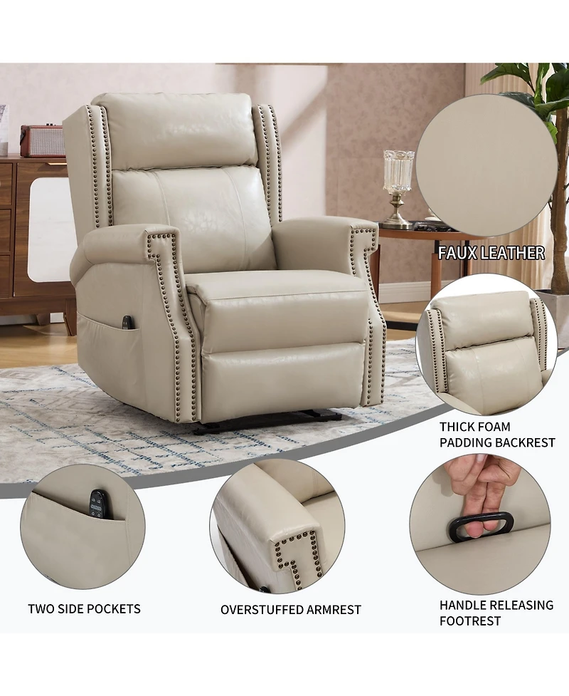 Boyel Living Faux Leather Manual Recliner Chair for Room with 8 Vibrating Nodes and 155-Degree Recline