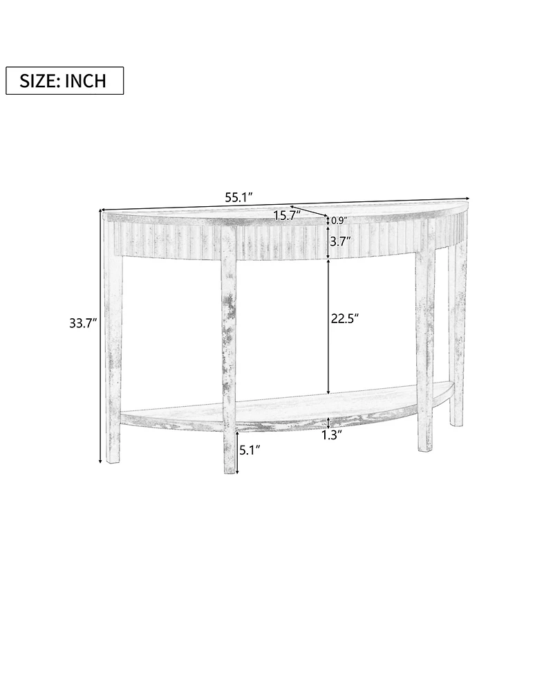 Lovmor Mirod 55'' Elegant Half-Moon Entryway Table with Wood Veneer and Open Shelf – A Refined Accent Piece for Hallways or Foyers