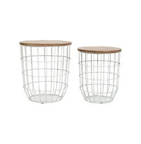 Global Archive Nested Storage Solid Wood and Metal Basket End Tables (Set of 2)