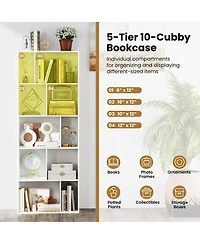 Costway 63" Tall Floor Standing Open Bookshelf with 10 Cubbies 5 Back Anti-falling Panels
