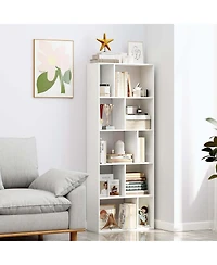 Costway 63" Tall Floor Standing Open Bookshelf with 10 Cubbies 5 Back Anti-falling Panels