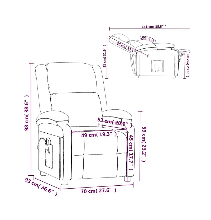 vidaXL Massage Chair Brown Fabric, wood, and metal Single Massage Chair