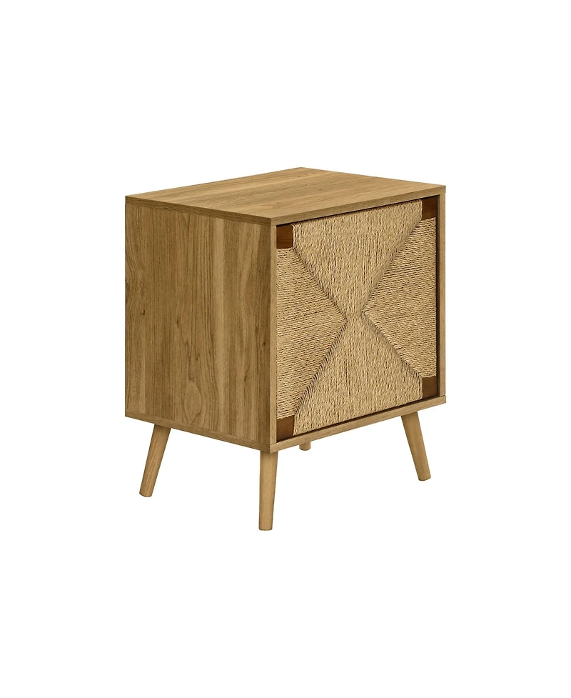 Lovmor Accent Table, End, Storage, Small, Side, Living Room, Lamp, Light Walnut Laminate, Seagrass, Modern