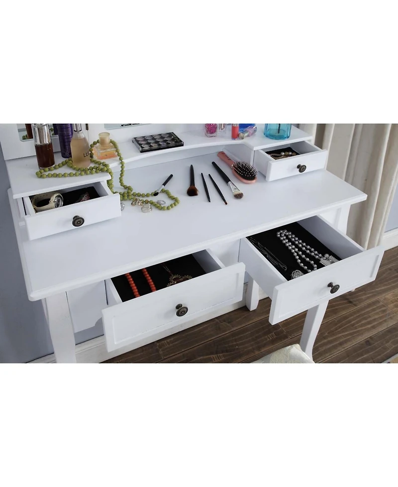 Streamdale Furniture Streamdale Sanlo Wooden Vanity Make Up Table and Stool Set, White