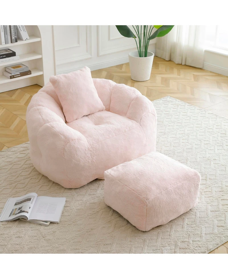 Streamdale Furniture Giant Faux Fur Bean Bag Chair with Footstool