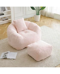 Streamdale Furniture Giant Faux Fur Bean Bag Chair with Footstool