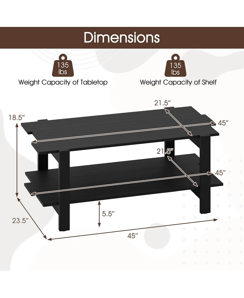 Costway 2-Tier Coffee Table Irregular Center with Open Storage Shelf Cocktail