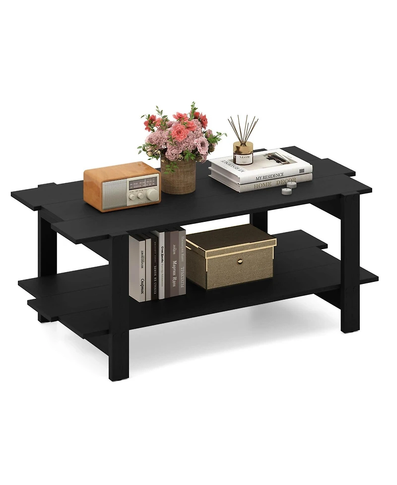 Costway 2-Tier Coffee Table Irregular Center with Open Storage Shelf Cocktail