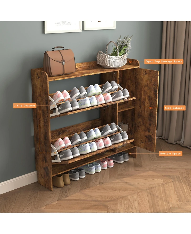 Lovmor Large Mirrored Shoe Cabinet Adjustable Flip Drawers Storage Bench Entryway Rack