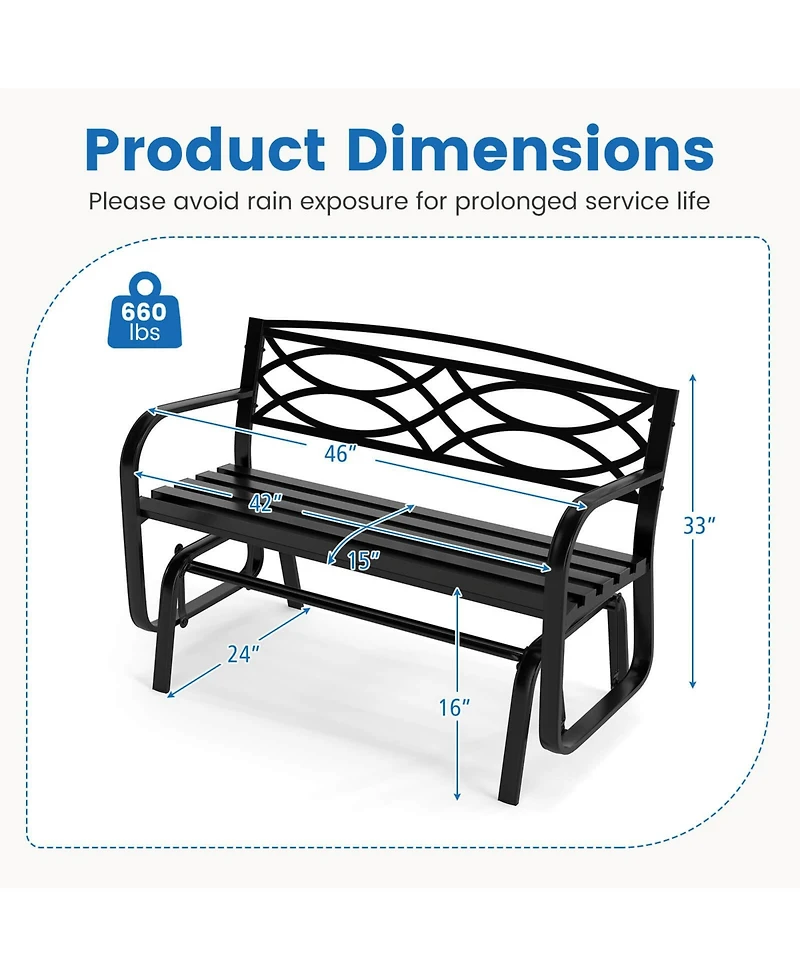 Costway 2-Person Outdoor Glider Bench with Metal Frame Armrests Geometric Backrest