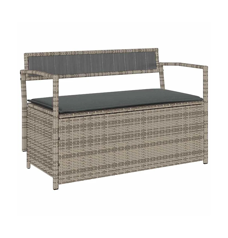 vidaXL Garden Storage Bench with Cushion Grey Poly Rattan