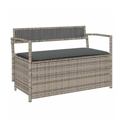 vidaXL Garden Storage Bench with Cushion Grey Poly Rattan