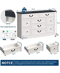 gaomon 9 Farmhouse Dresser with Charging Station & Metal Handle, Wooden Tv Stand with Dressers, 9 Drawer Dressers for Bedroom Living Room Enterway