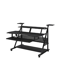 Flynama Willow Black Finish Music Desk with 40Inch Keyboard Tray and Storage Shelves