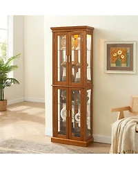 Lovmor Transitional Display Cabinet with Adjustable Shelves Internal Lighting and Mirrored Back Panel
