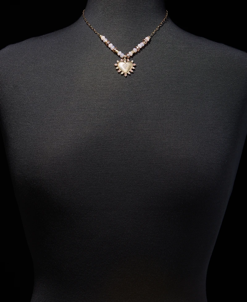 Anne Klein Crystal Heart Beaded Pendant Necklace & Drop Earrings Set