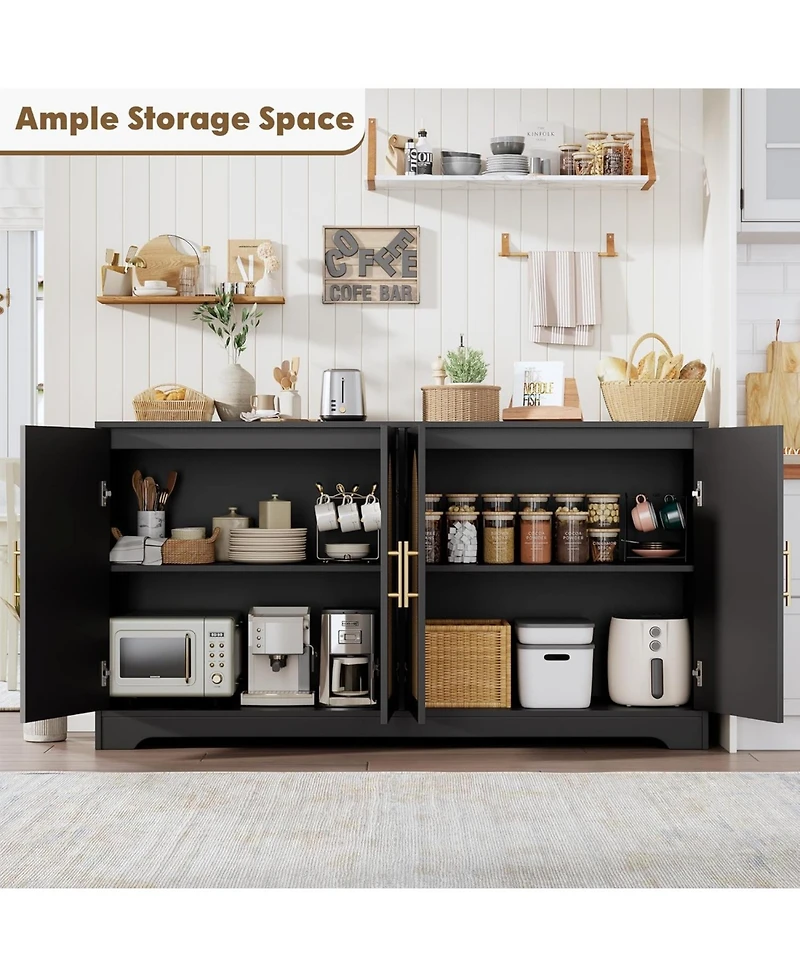 gaomon 59" Sideboard Buffet Cabinet - Large Credenza Storage with 4 Rattan Doors, Modern Console Table Accent Coffee Bar