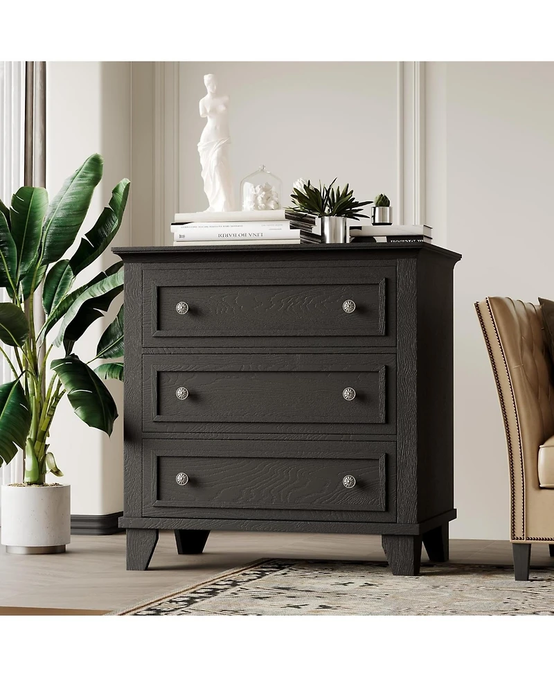 Gaomon 3-Drawer Dresser, Wide Wood Chest with Vintage Handles, Modern Storage Cabinet for Bedroom or Living Room
