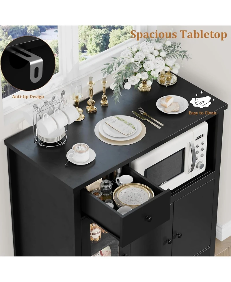 gaomon Storage Cabinet with Adjustable Shelves & Microwave Stand, Buffet Sideboard with Drawer