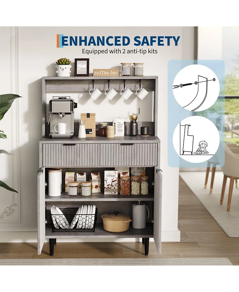 Gaomon Fluted Sideboard Buffet Cabinet with Storage, Modern Coffee Bar Cabinet with 2 Drawers & Adjustable Shelves