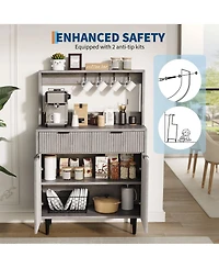 Gaomon Fluted Sideboard Buffet Cabinet with Storage, Modern Coffee Bar Cabinet with 2 Drawers & Adjustable Shelves