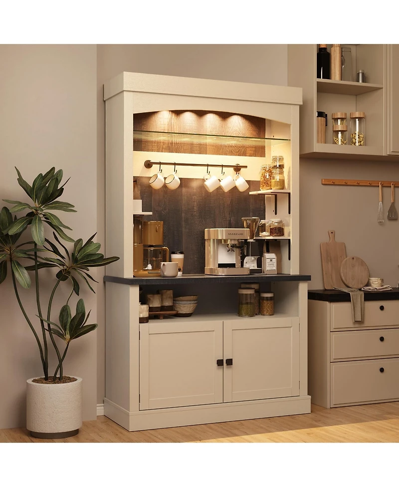 Gaomon Farmhouse Coffee Bar Cabinet with Led Lights 72" Tall Coffee Hutch Cabinet Large Buffet Cabinet Kitchen Sideboard