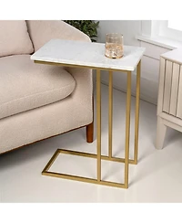 Jonathan Y Caius 24.25" Designer Industrial Metal C-Shaped End Table and Side Couch Table with White Marble Top
