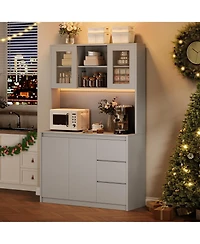 gaomon 71" Pantry Cabinet with Charging Station,Tall Kitchen Pantry Storage Cabinet with Led Lights