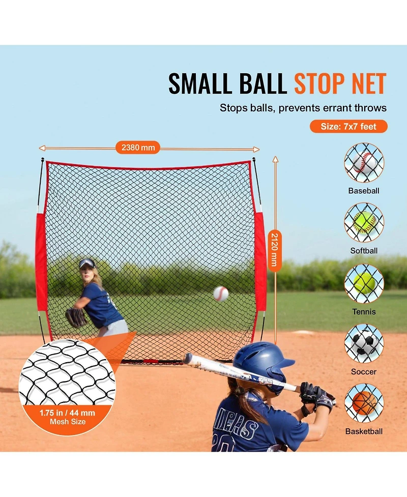 Mecale Barricade Backstop Net, 7x7 ft Sports Barrier Netting with Carry Bag, Practice Screen for Baseball, Softball, Soccer and Hockey