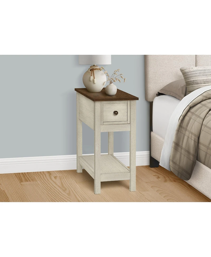 Lovmor Accent Table, End, Side Table, 2 Tier, Narrow, Bedroom, Lamp, Storage Drawer, Antique White Veneer, Brown Veneer, Transitional