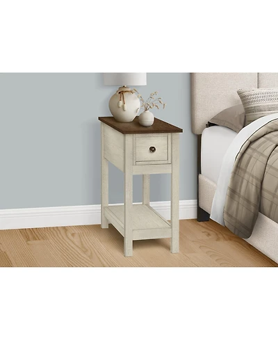 Lovmor Accent Table, End, Side Table, 2 Tier, Narrow, Bedroom, Lamp, Storage Drawer, Antique White Veneer, Brown Veneer, Transitional