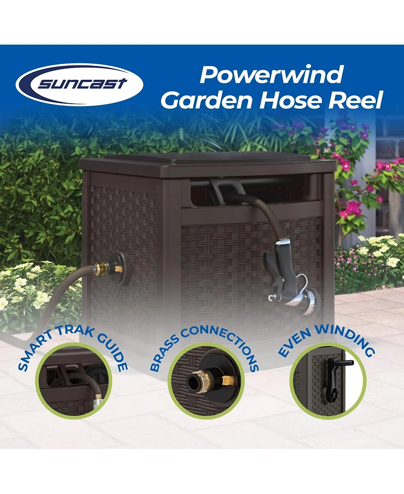 Suncast 150 Foot Slide Trak Outdoor Garden Water Hose Hideaway for Patio, Java
