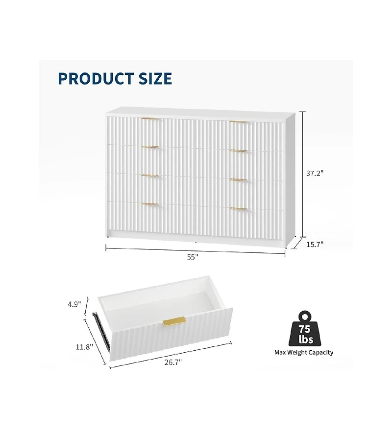 gaomon Drawer Dresser for Bedroom Storage, Modern Dressers & Chests of Drawers with Fluted Front