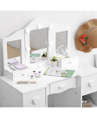 gaomon Kids Vanity Set, 2-in-1 Princess Makeup Table with Tri-Folding Mirror & Drawer, Stool, Toddler Vanity, Pretend Play Vanity Set for Kids