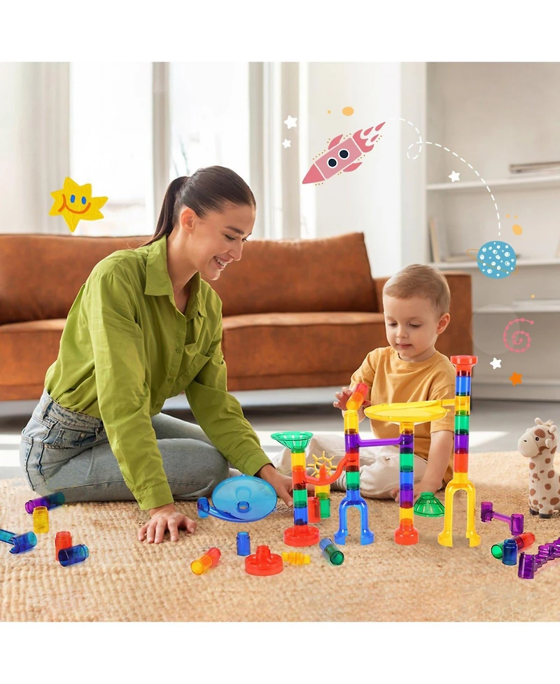 Mecale Marble Run Set, 145-Piece Stem Building Track with Glow-in-the-Dark and Glass Marbles for Kids Ages 3