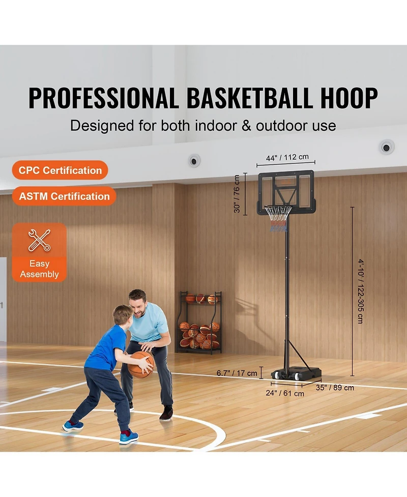 Mecale 44-Inch Adjustable Basketball Hoop, 4–10 ft Portable Backboard System with Wheels and Fillable Base