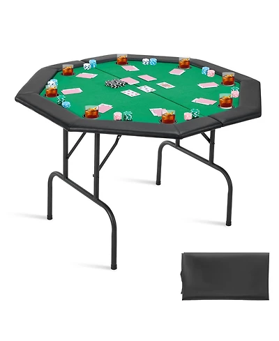 Mecale Foldable Poker Table, 48" Octagonal 8-Player Folding Casino Table with Padded Rails and Cup Holders