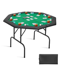 Mecale Foldable Poker Table, 48" Octagonal 8-Player Folding Casino Table with Padded Rails and Cup Holders