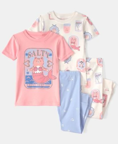 Carters Girls Baby Toddler Mermaid Cat Print Top Pajama Pants 4 Piece Set