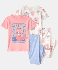 Carters Girls Baby Toddler Mermaid Cat Print Top Pajama Pants 4 Piece Set