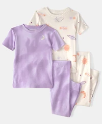 Carter's Girls' Toddler 2T-5T Space Constellation Tie-Dye Top and Pajama Pants, 4-Piece Set