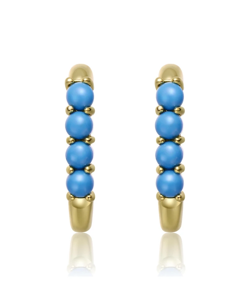 GiGiGirl Teens Sterling Silver 14k Gold Plated with Nano Turquoise Beads Oblong U-Shaped Latch Back Hoop Earrings