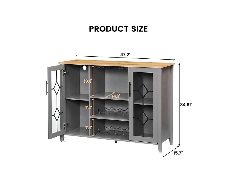Led Wine Bar Cabinet with Glass Rack and Storage, Home Coffee & Liquor Sideboard Buffet
