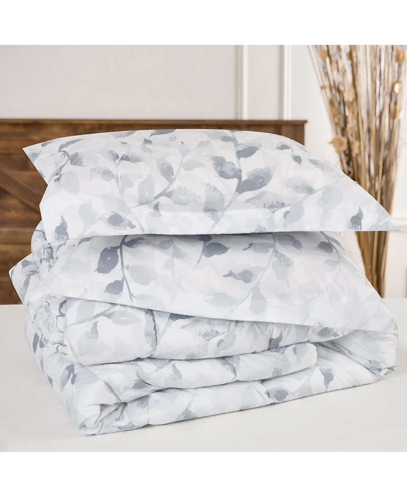 Chanasya Premium Gray Leaf Comforter Set – Soft Microfiber Botanical Bedding – 3 Piece Set with 1 Comforter and 2 Pillow Shams