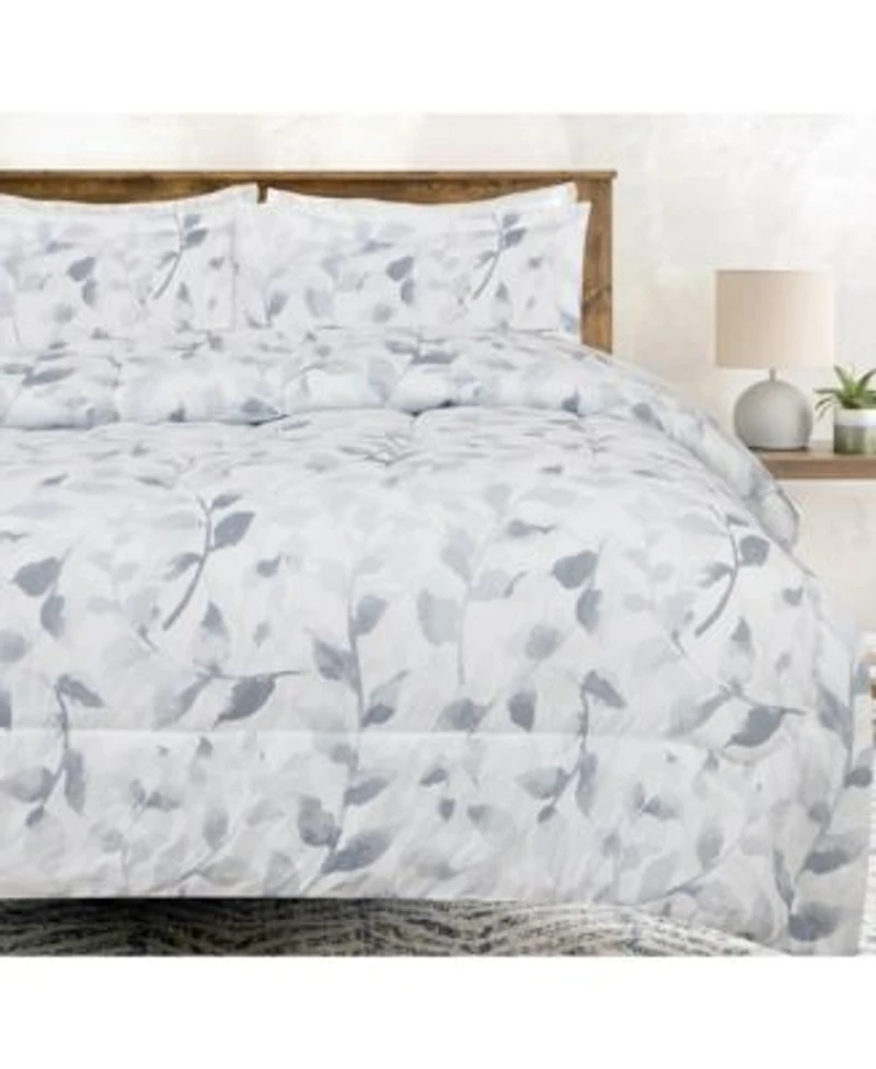 Chanasya Premium Gray Leaf Comforter Set X2013 Soft Microfiber Botanical Bedding X2013 3 Piece Set With 1 Comforter 2 Pillow Shams X2013 Queen
