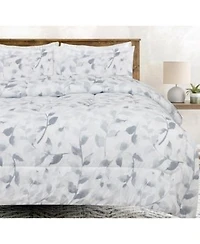 Chanasya Premium Gray Leaf Comforter Set X2013 Soft Microfiber Botanical Bedding X2013 3 Piece Set With 1 Comforter 2 Pillow Shams X2013 Queen